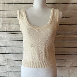 St. John Cream Knit Sleeveless Sweater Top Size Small